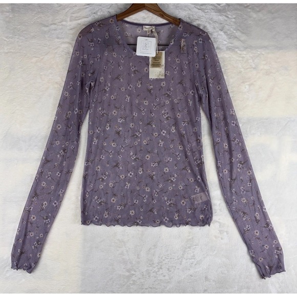 Anthropology Hem & Thread Tops - Anthropology Hem & Thread Sz L Ditsy Print Mesh Cabbage Long Sleeve Top Lavender